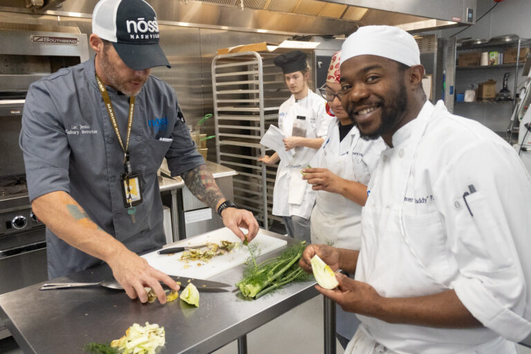 Culinary arts students plating dishes during hands-on training at Nossi College of Art & Design in Nashville.