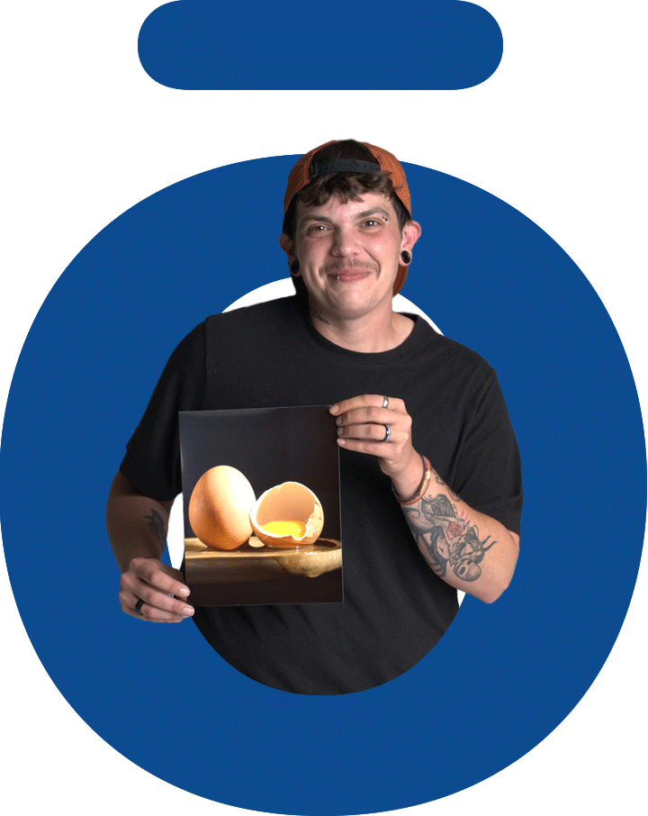 Photography &amp; Content Creation student presenting a still-life lighting project created during studio class at Nossi College.