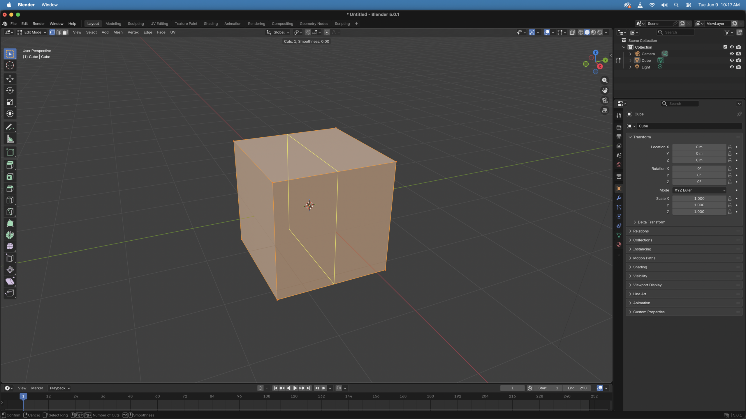 Blender loop cut command screenshot