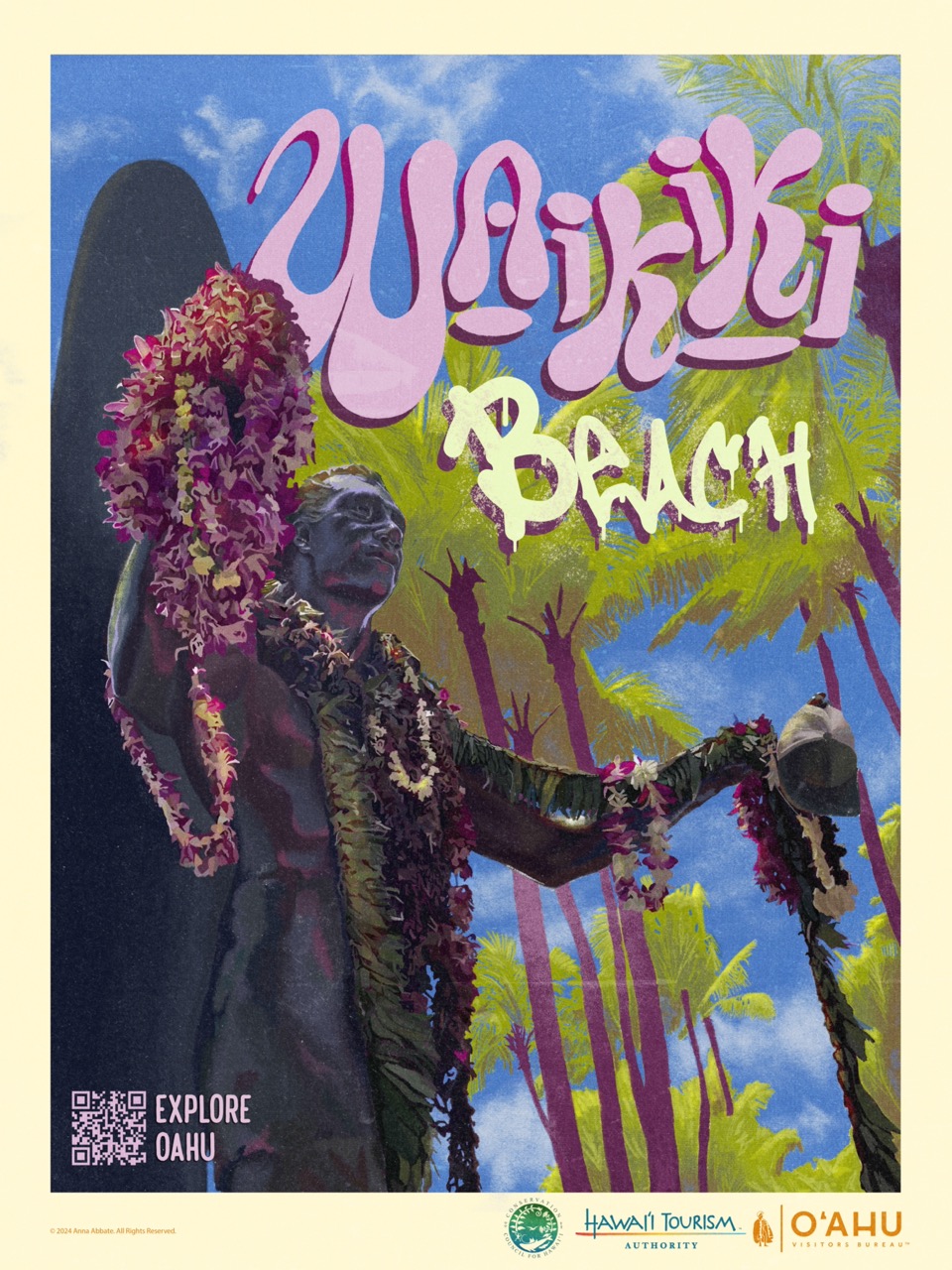 Anna Abbate &mdash; Waikiki Beach travel poster