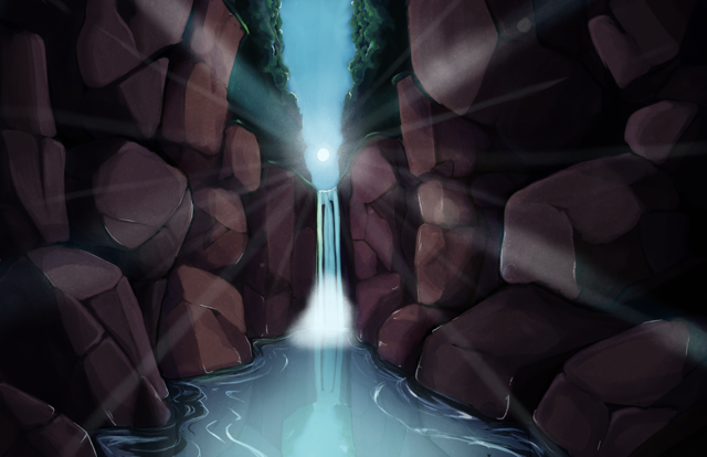 Melynda Borchert &mdash; cave and waterfall illustration