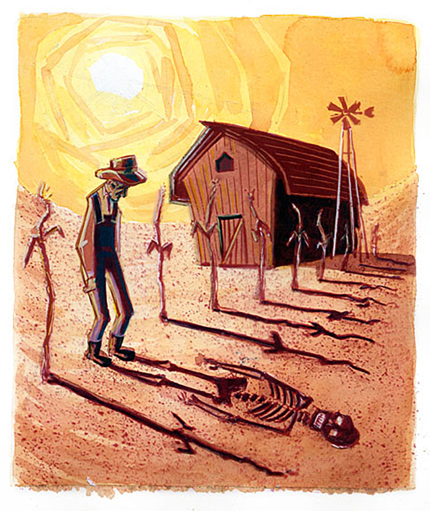 Laird Ogden &mdash; farmer and scarecrow desert illustration