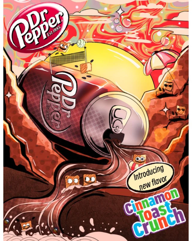 #nossistudentwork from GD 120: Linear Design 2025A
"Assignment Description: Co-Branding Ads Unexpected Pairings – Cinnamon Toast Crunch x Dr. Pepper
In this Linear Design assignment, students explored the creative challenge of co-branding. The exercise began with students proposing a wide array of food products—ranging from savory and sweet to spicy and exotic. These suggestions were then randomly paired to create unlikely product combinations, designed to push students out of their comfort zones and encourage innovative thinking.
Students were tasked with developing a fully realized advertisement that effectively promoted BOTH brands in the pairing, creating compelling visuals that made the combination not only plausible, but appealing and marketable. The featured pairing for this assignment was the cereal Cinnamon Toast Crunch and the soda Dr. Pepper.
The goal was to produce an ad that balanced the identities of both products while crafting a cohesive, enticing concept that could captivate a target audience. Students applied principles of linear design, branding strategy, and visual storytelling to execute their campaigns, demonstrating both design and illustration skill and marketing insight." - Instructor Tracy Ratliff @paisley_pen_creative
🎨 Savannah Sheffer / Cole Page / Naomi Meija @noomidraws / Page Barger @pagejoy_ / Grace Dean @inkly_dinkly
#illustration #graohicdesign @drpepper @cinnamontoastcrunch 🥤